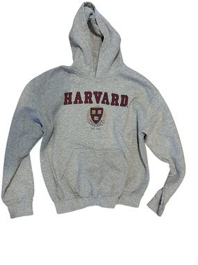 Gildan Dry Blend Men's Medium M Grey Hooded Sweatshirt with Maroon Harvard Logo